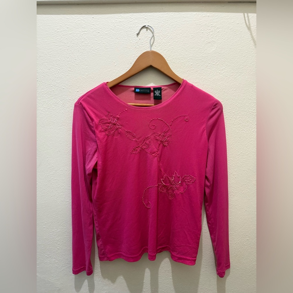 Relativity Y2K Fuchsia Embroidered Long Sleeve Top